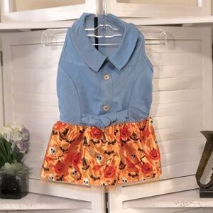 Frisco Dog Dress Blue Chambray Orange Pumpkins Tutu Medium